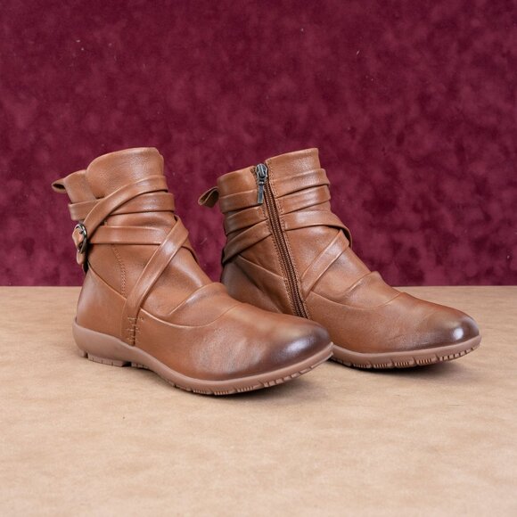 Romika Women Cognac Leather Ankle Strap Zip Fashion Boots sz 6-6.5US EUR37 - Picture 1 of 8